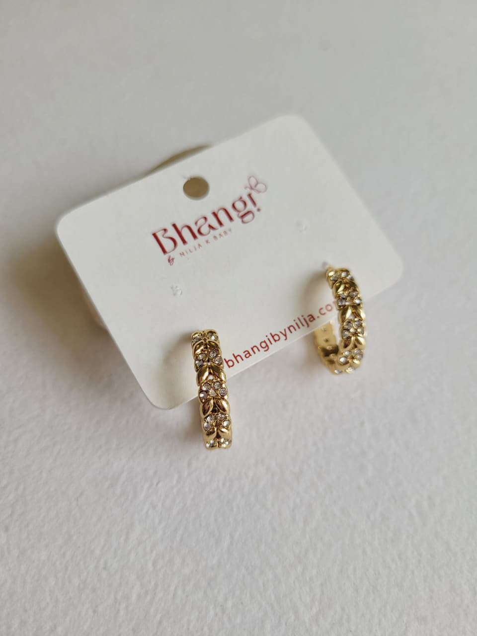 Golden Crystal Leaf Hoop Earrings