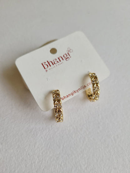 Golden Crystal Leaf Hoop Earrings