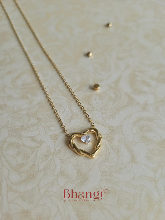 Twisted Heart Crystal Pendant Necklace