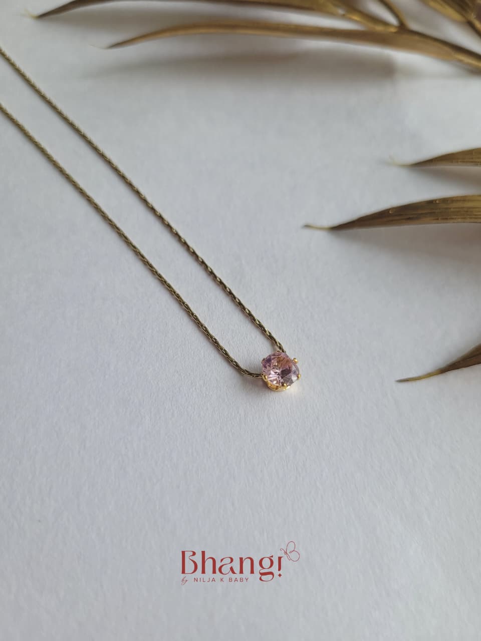 Pink Crystal Solitaire Pendant Necklace