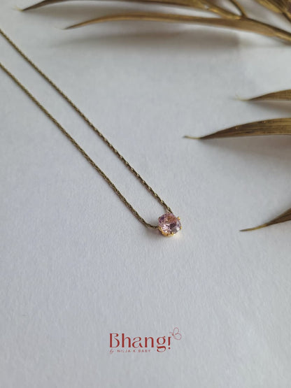 Pink Crystal Solitaire Pendant Necklace