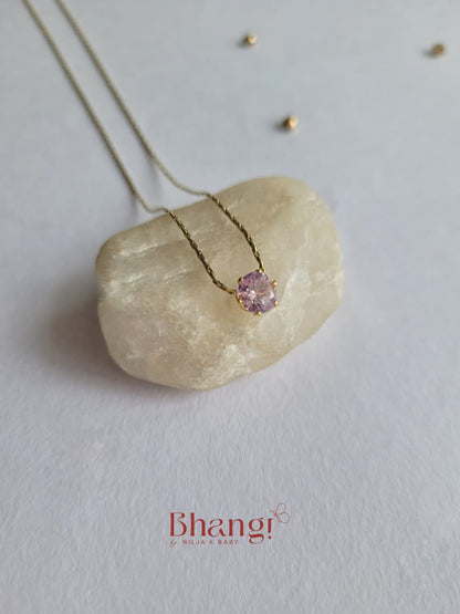 Pink Crystal Solitaire Pendant Necklace