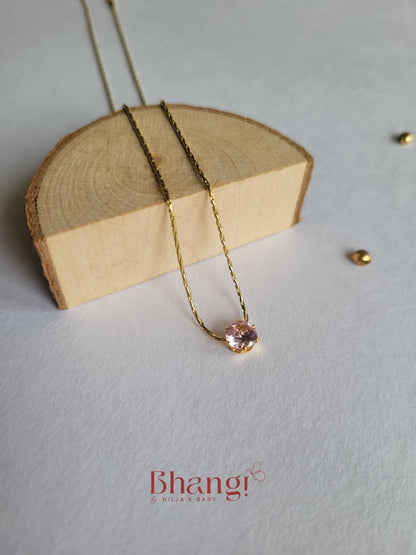 Pink Crystal Solitaire Pendant Necklace