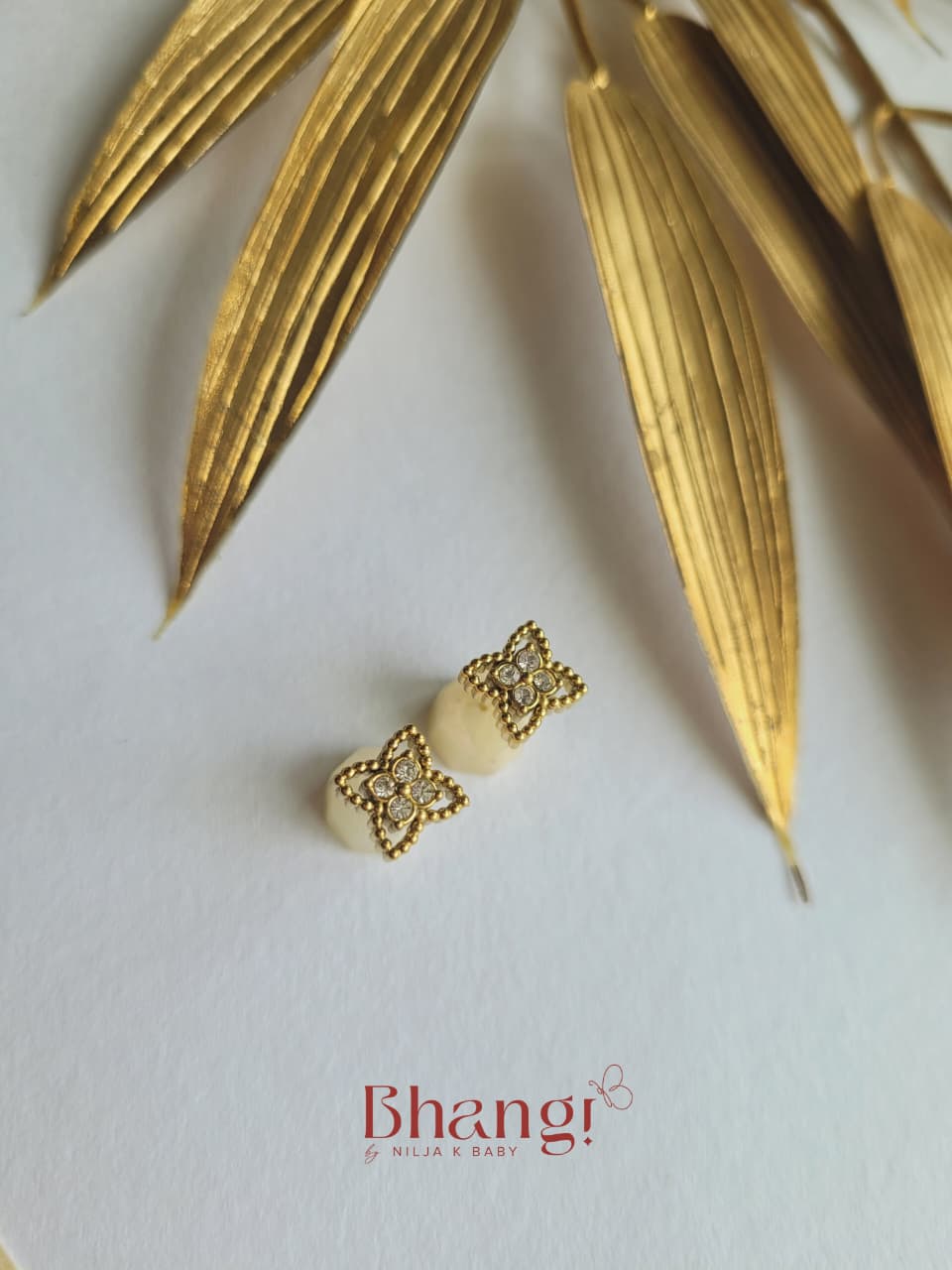 Golden Clover Crystal Stud Earrings