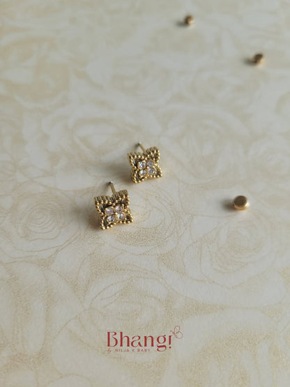 Golden Clover Crystal Stud Earrings