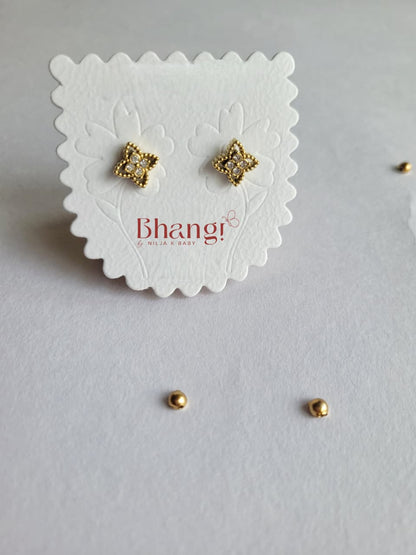 Golden Clover Crystal Stud Earrings
