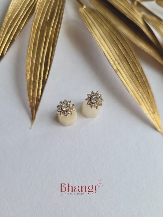 Golden Sunburst Crystal Stud Earrings