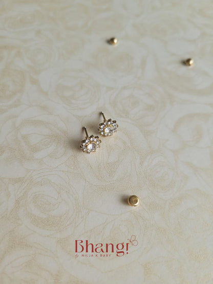 Golden Sunburst Crystal Stud Earrings