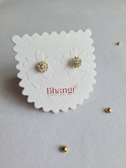 Golden Sunburst Crystal Stud Earrings