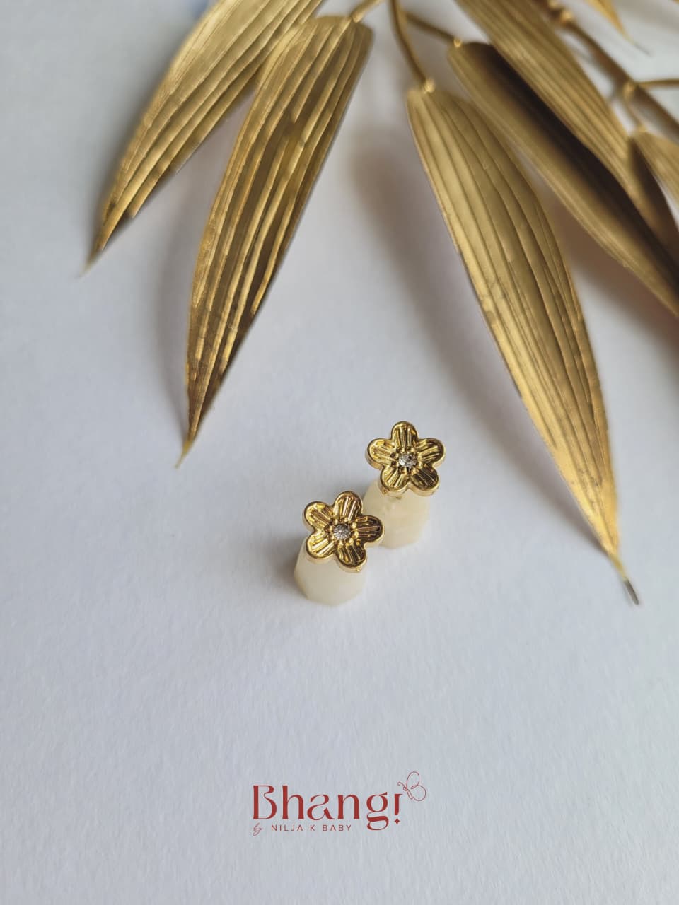 Golden Daisy Crystal Stud Earrings