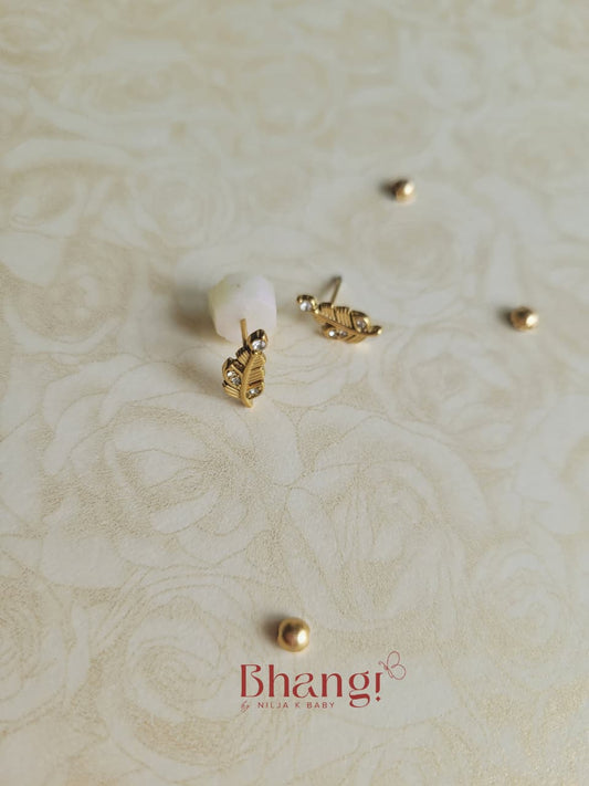 Golden Feather Crystal Stud Earrings