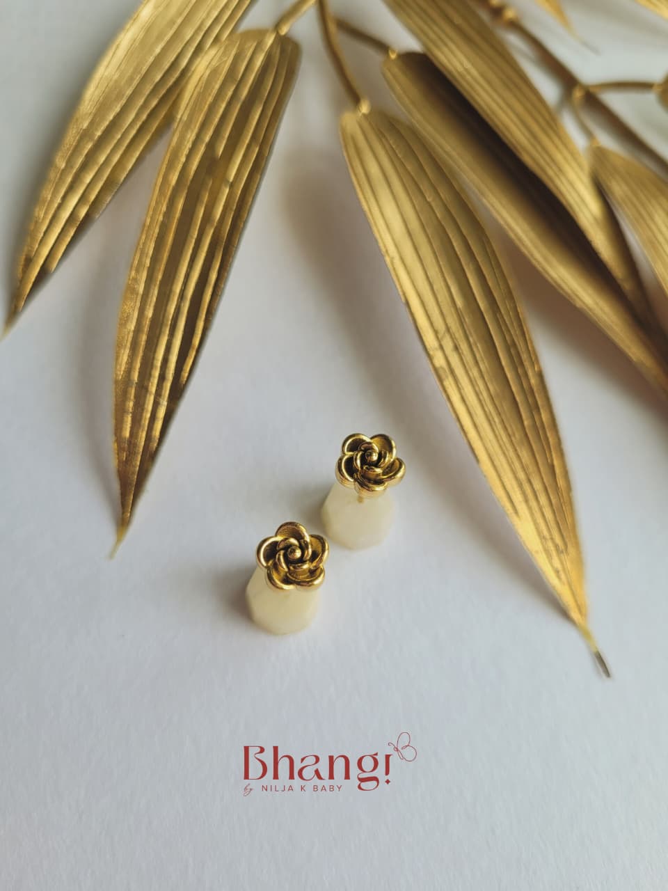 Golden Rose Bloom Stud Earrings