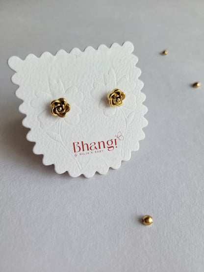 Golden Rose Bloom Stud Earrings