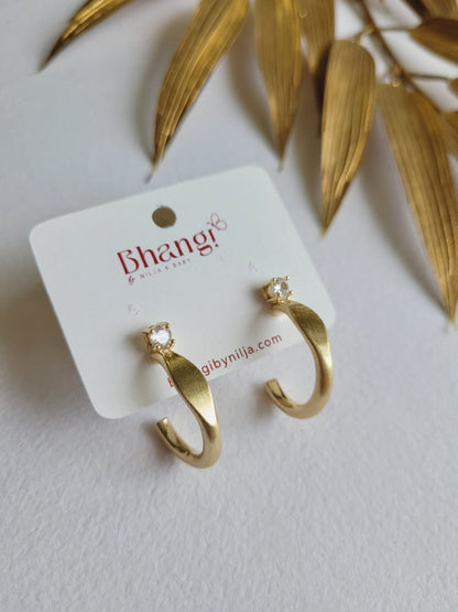 Golden Sculpt Crystal Hoop Earrings