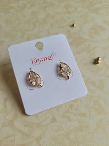 Golden Leaf Crystal Stud Earrings