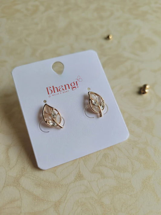 Golden Leaf Crystal Stud Earrings