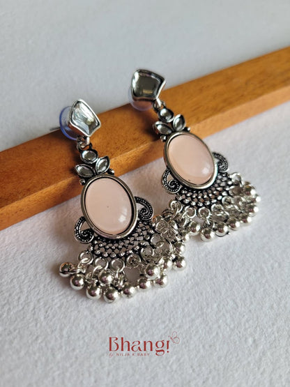Noor Blush Stone Oxidised Jhumka Earrings