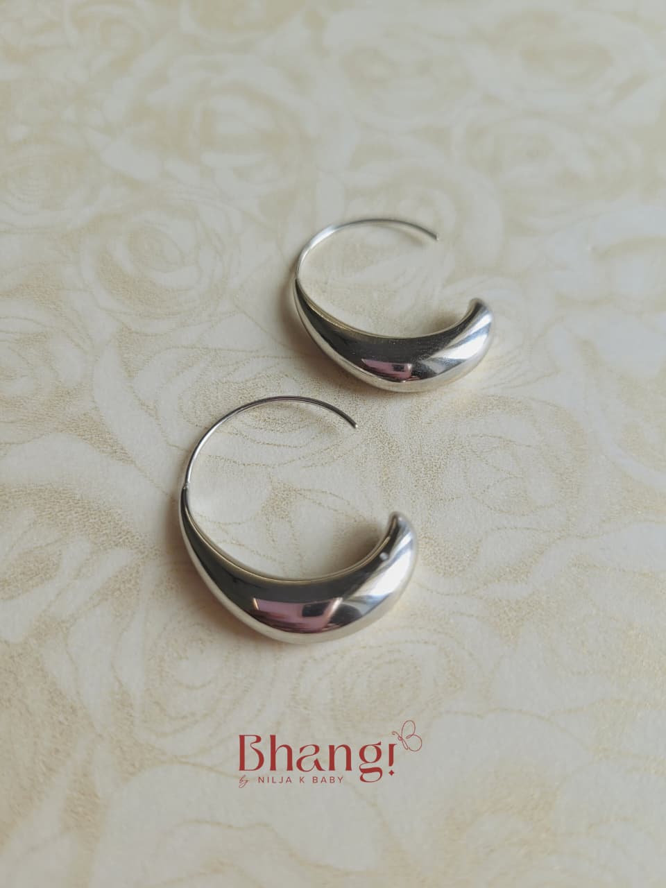 Luna Sculpted Silver Hoop Earrings
