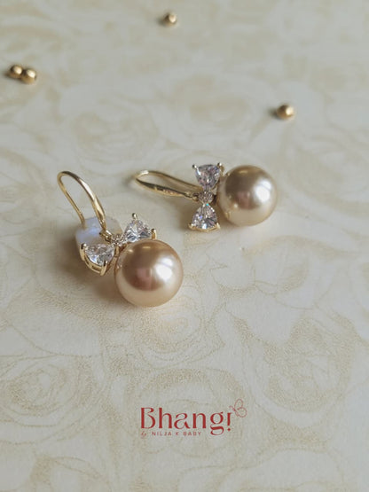 Pearl Bow Charm Earrings