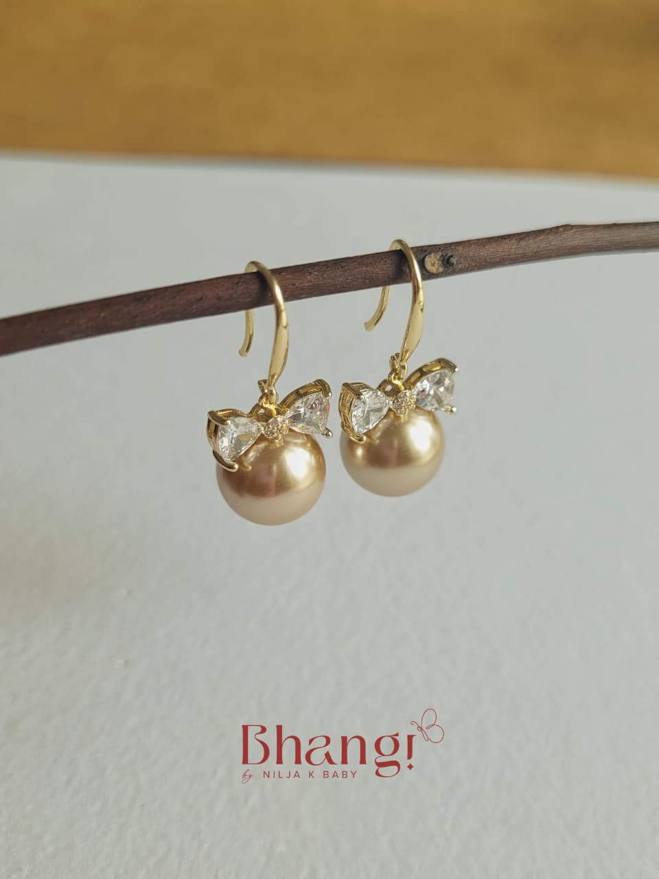 Pearl Bow Charm Earrings