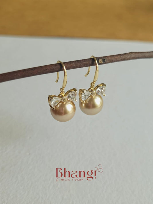 Pearl Bow Charm Earrings
