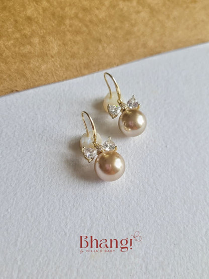 Pearl Bow Charm Earrings