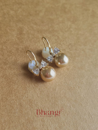 Pearl Bow Charm Earrings