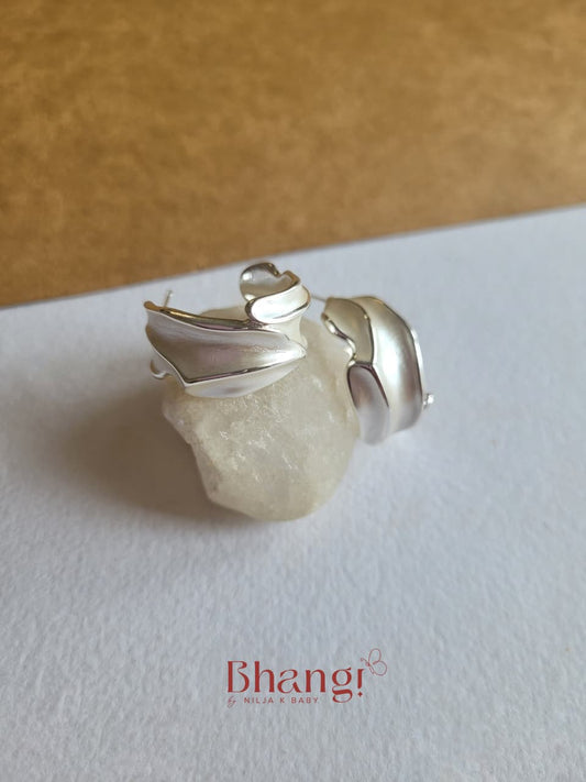 Silver Wave Sculpted Hoop Earrings