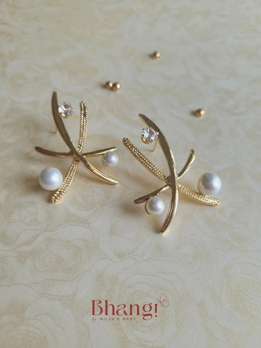 Pearl Cross Statement Earrings
