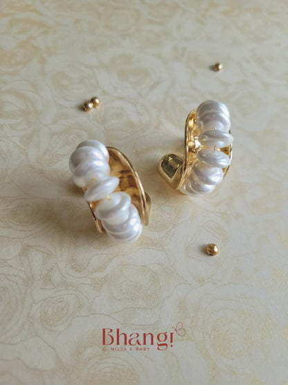 Pearl Cascade Gold Statement Earrings