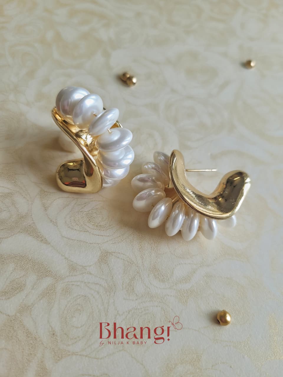 Pearl Cascade Gold Statement Earrings