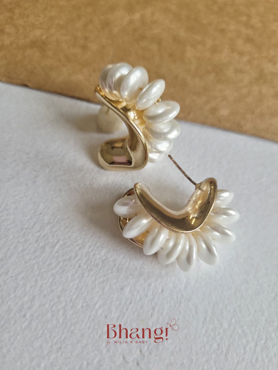 Pearl Cascade Gold Statement Earrings