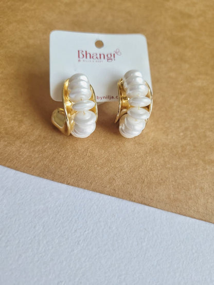 Pearl Cascade Gold Statement Earrings