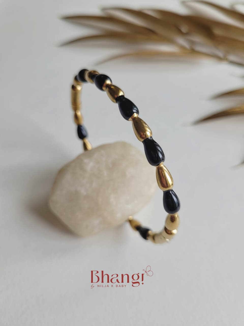 Noir Gold Beaded Bangle