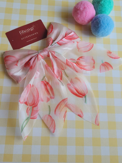 Satin Floral Bow Hair Clip