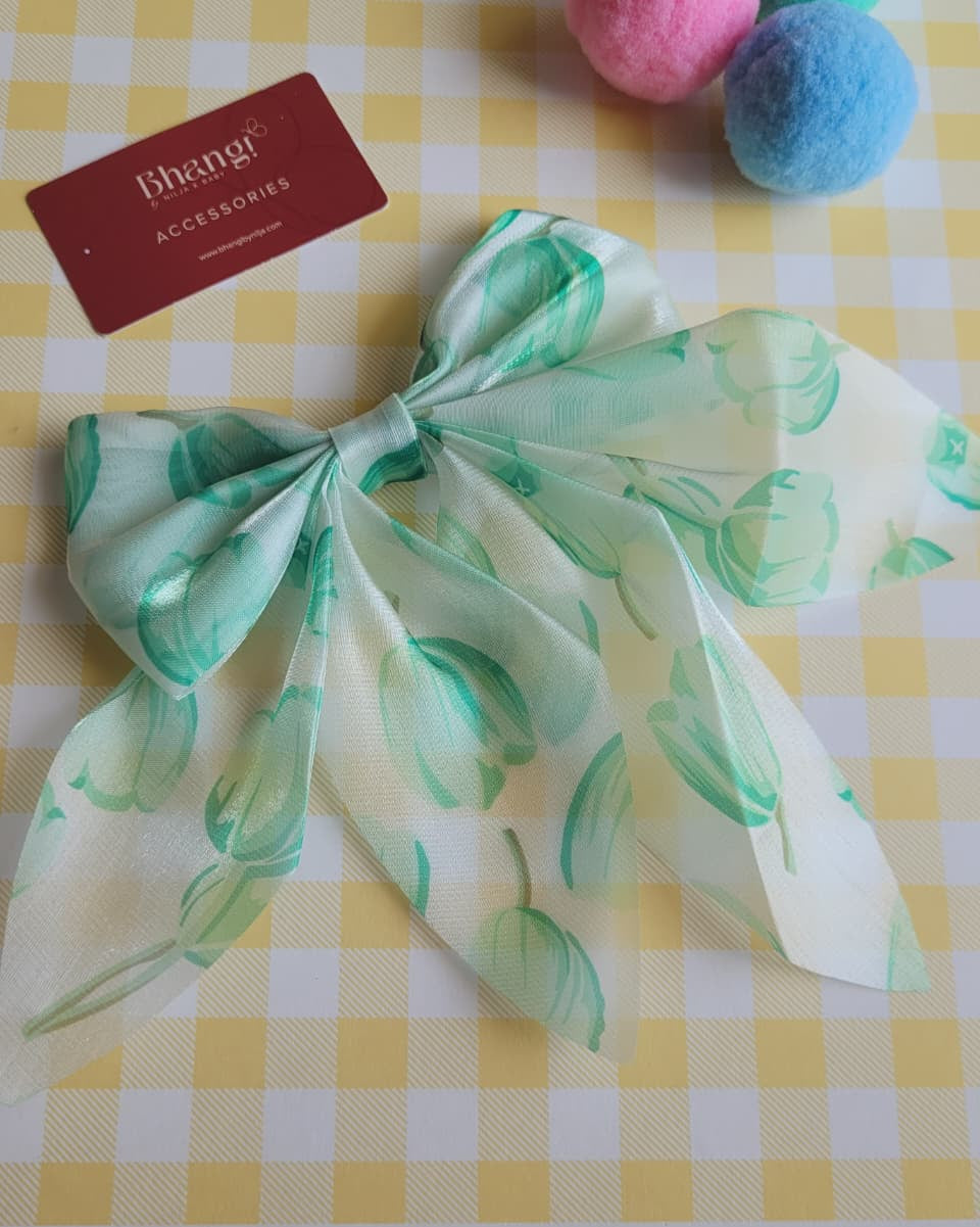 Satin Floral Bow Hair Clip