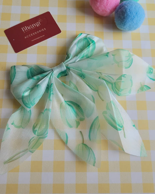 Satin Floral Bow Hair Clip