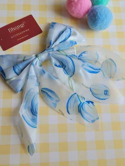 Satin Floral Bow Hair Clip