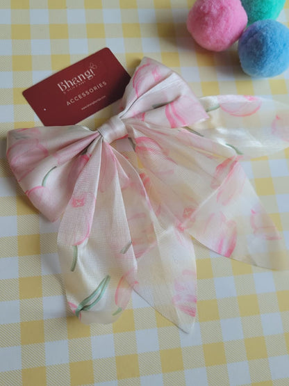 Satin Floral Bow Hair Clip