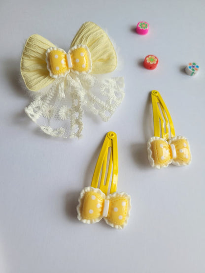 Floral Basket Bow Hair Clip Set