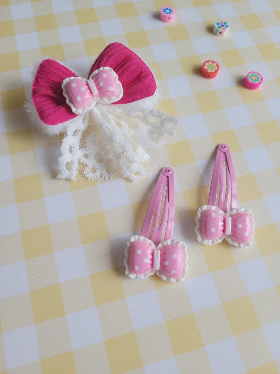 Floral Basket Bow Hair Clip Set