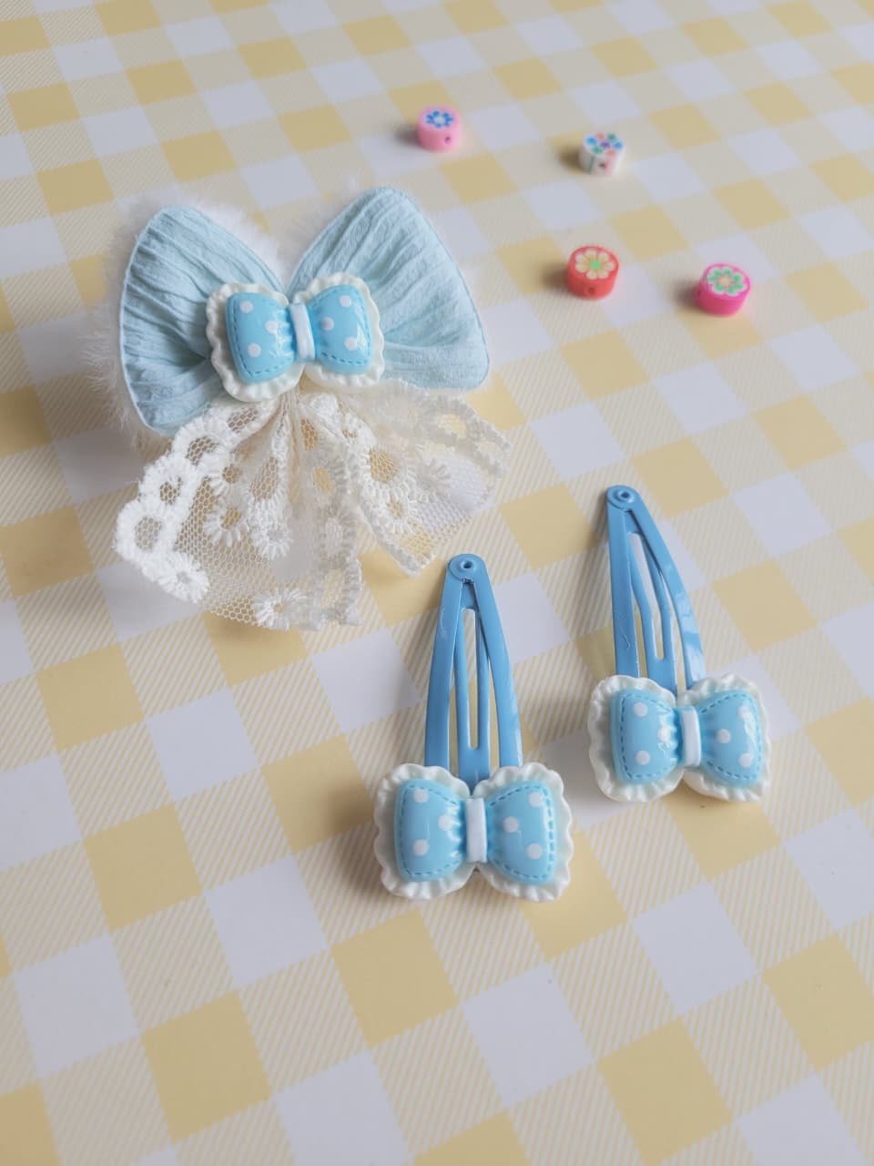 Floral Basket Bow Hair Clip Set