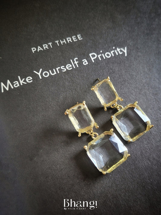 Double Drop Crystal Square Earrings