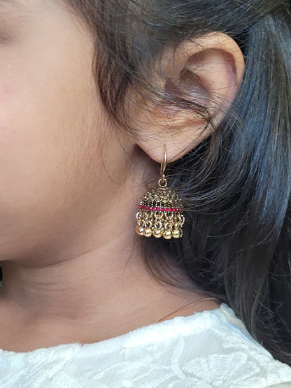 Mini Sundari Jhumka - Ruby Red